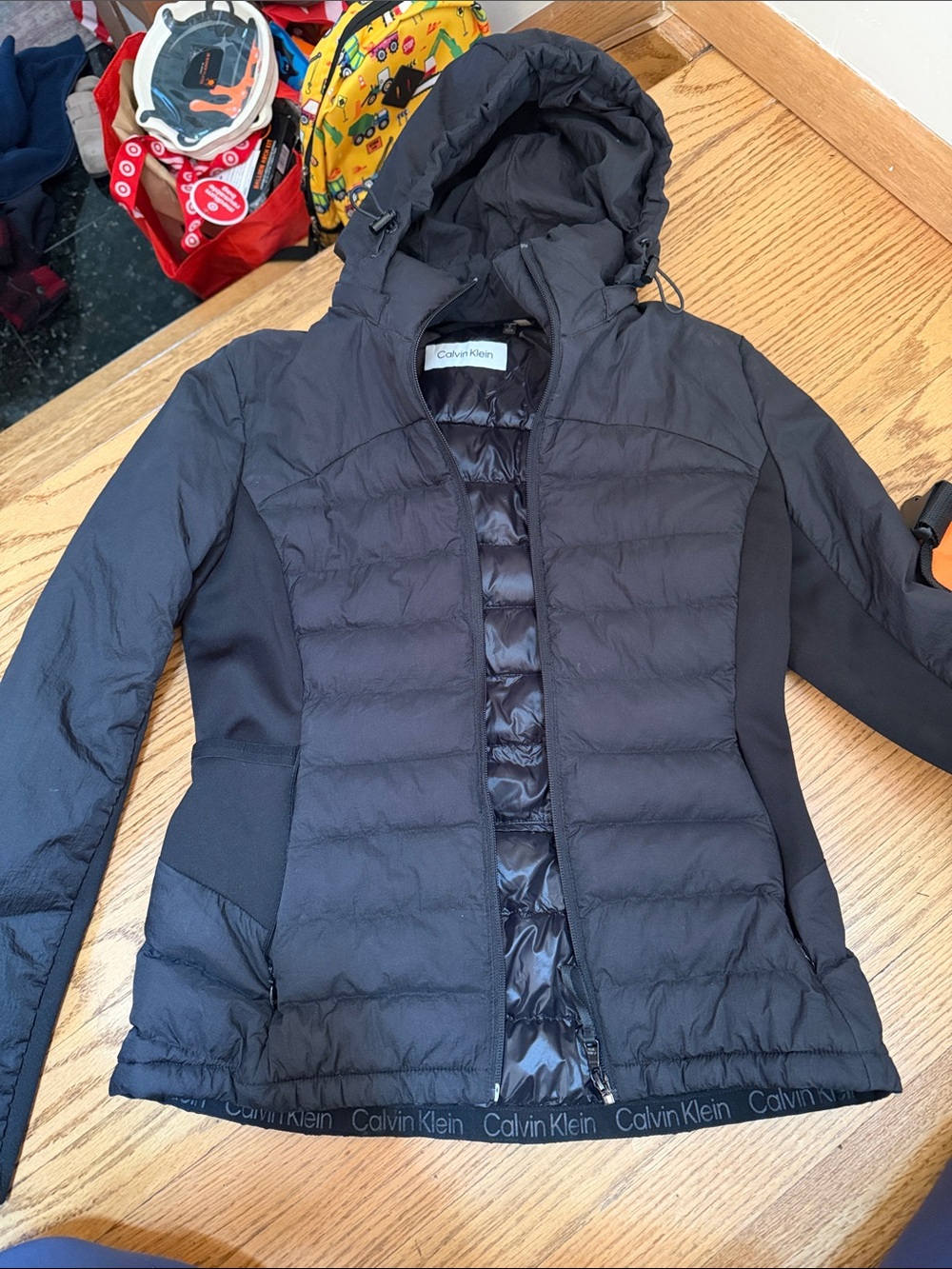 Calvin Klein Women's Black Quilted Hooded Puffer with Logo Hem